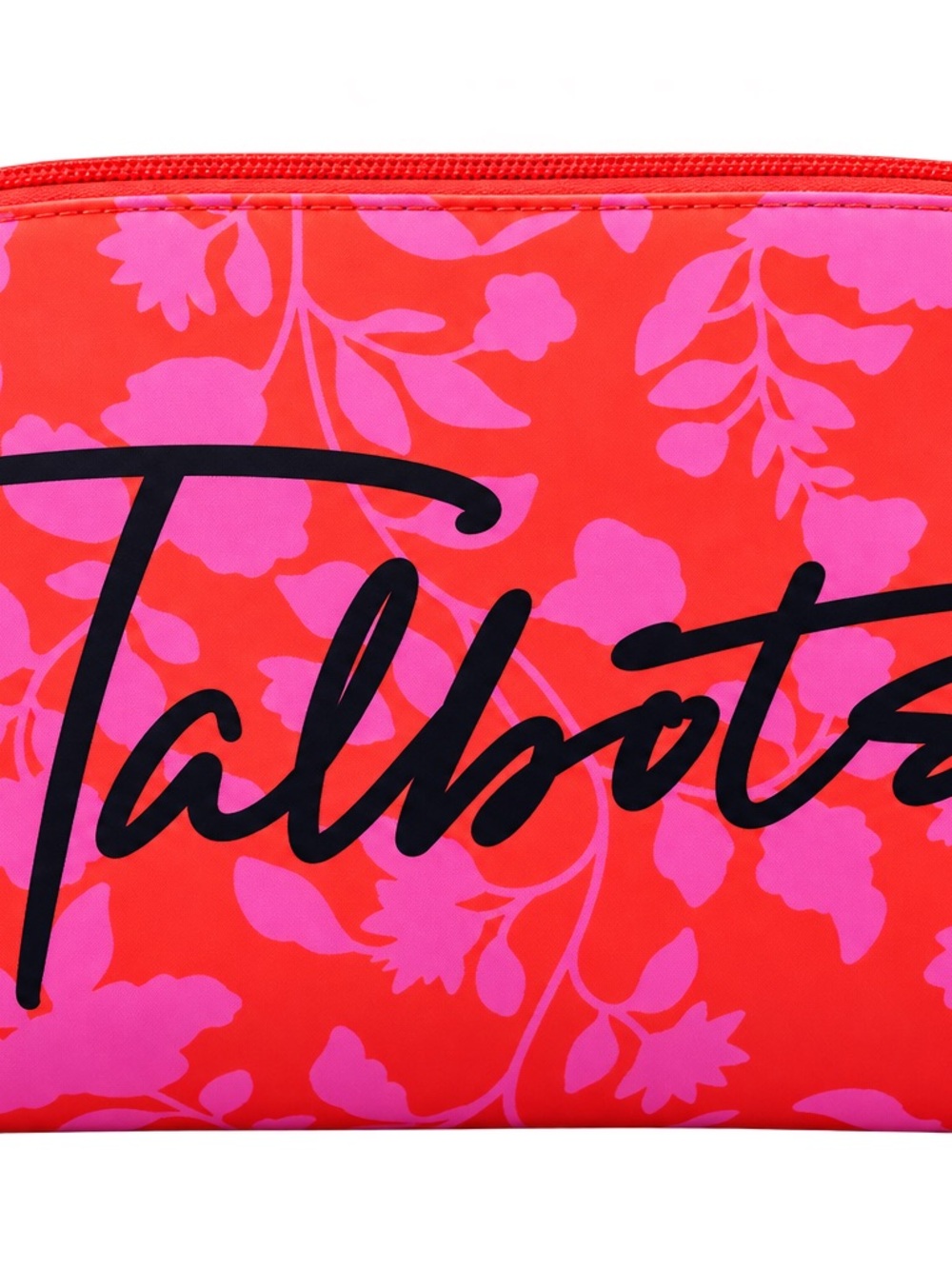 Talbots Coral-Red Cosmetic Pouch with Pink Floral Print